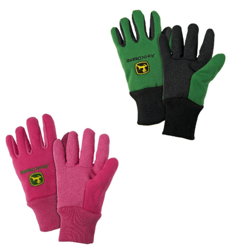 Two pairs of John Deere kids gardening gloves for girls and boys