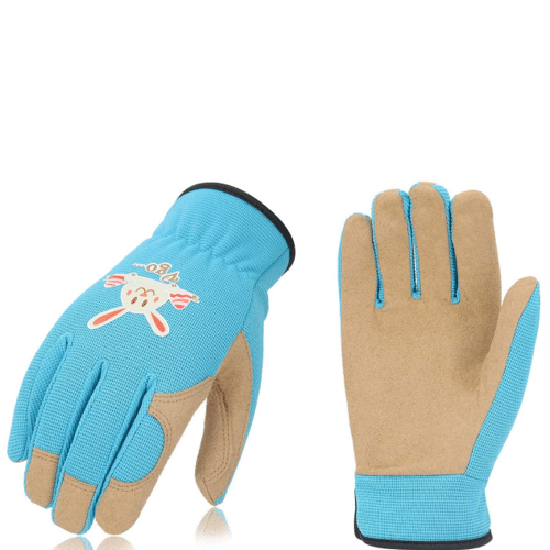 Blue and brown kids gardening gloves