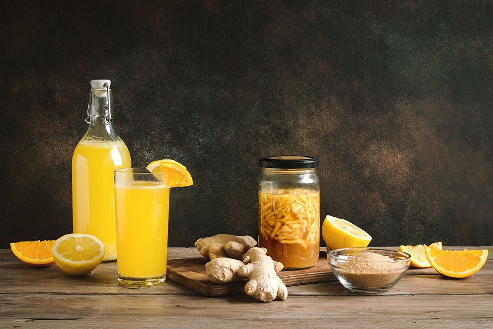 Ginger Bug - Homemade Fermented Probiotic Soda, fruit and ginger organic drink.