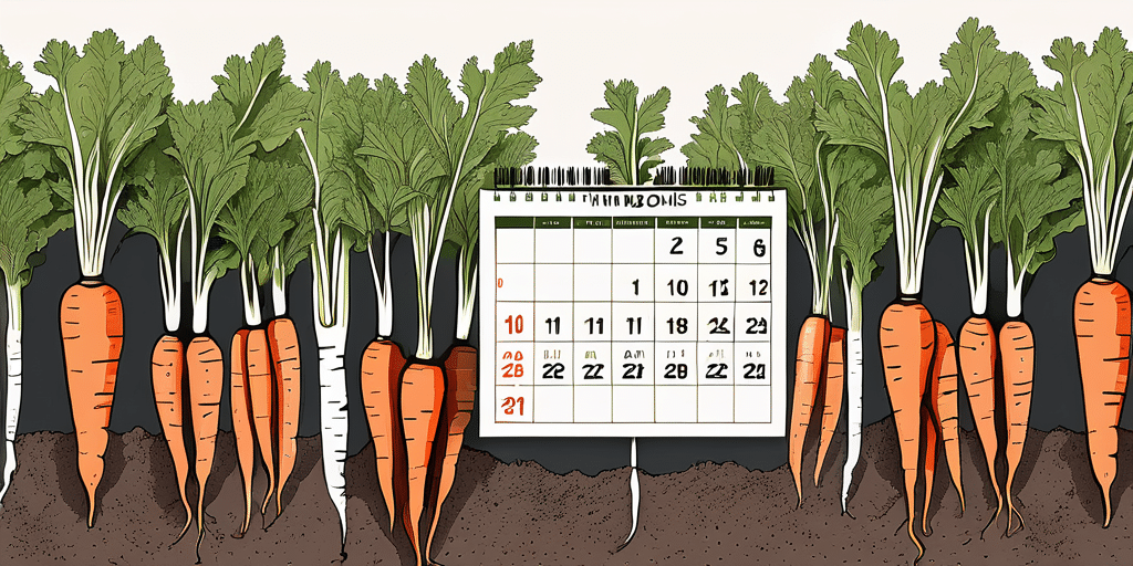 Mokum carrots thriving in florida's soil with a calendar in the background indicating the planting season