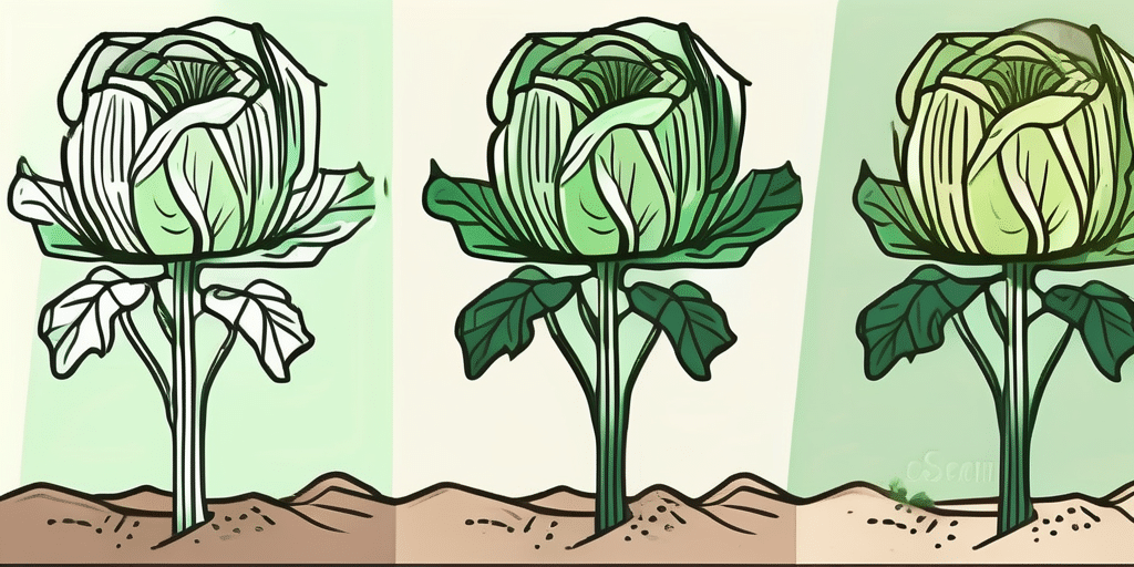 A vibrant cabbage plant in various stages of growth
