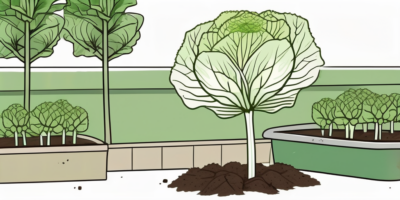 A napa cabbage plant in a garden setting