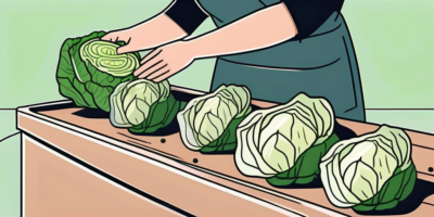 A fresh cabbage being placed into an airtight container