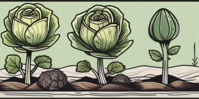 A cabbage plant at different stages of growth