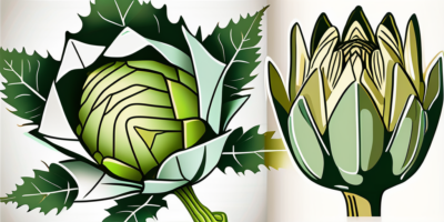 A green globe artichoke and a tavor artichoke side by side