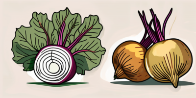 A pair of chioggia beets and a pair of golden beets