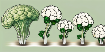 A self-blanching cauliflower plant in various stages of growth