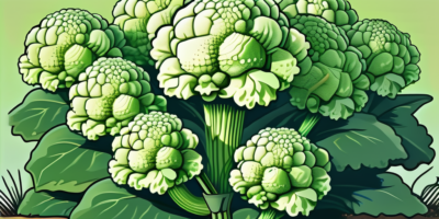 A lush romanesco cauliflower plant with its unique