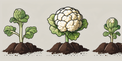 A series of stages showing a cauliflower seed being planted in soil