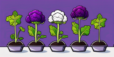 A graffiti cauliflower plant in various stages of growth