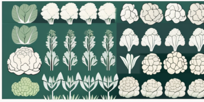 A garden plot with different patterns of cauliflower plants