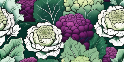 A lush garden bed with different patterns of planted cauliflower