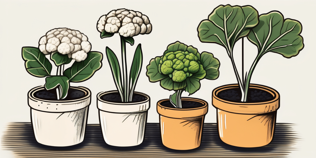 A cheddar cauliflower plant in different stages of growth