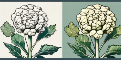 A snow crown cauliflower plant in various stages of growth