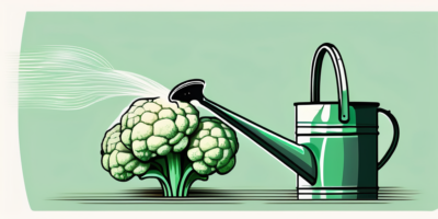 A self-blanching cauliflower plant being watered by a watering can