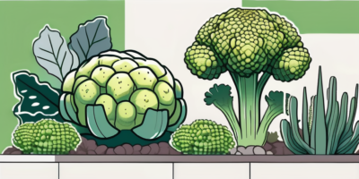 A lush garden scene featuring a romanesco cauliflower plant surrounded by its compatible companion plants