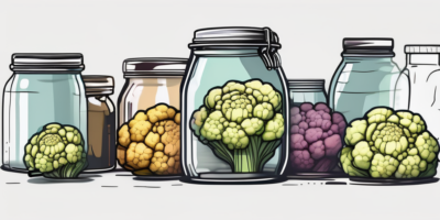 A graffiti cauliflower stored in a glass container