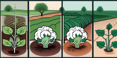 A self-blanching cauliflower plant in a georgia landscape