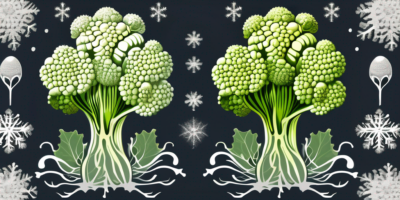 A romanesco cauliflower and a snow crown cauliflower side by side