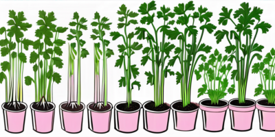 Chinese pink celery plants in various stages of growth