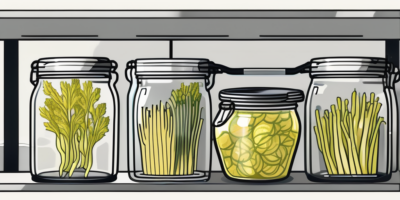Golden celery being carefully placed in a glass jar