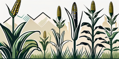 Corn plants at different stages of growth in a fertile field