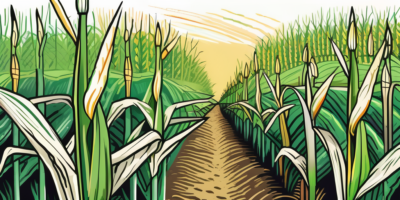 A vibrant corn field in maryland with a close-up view of a few healthy corn stalks