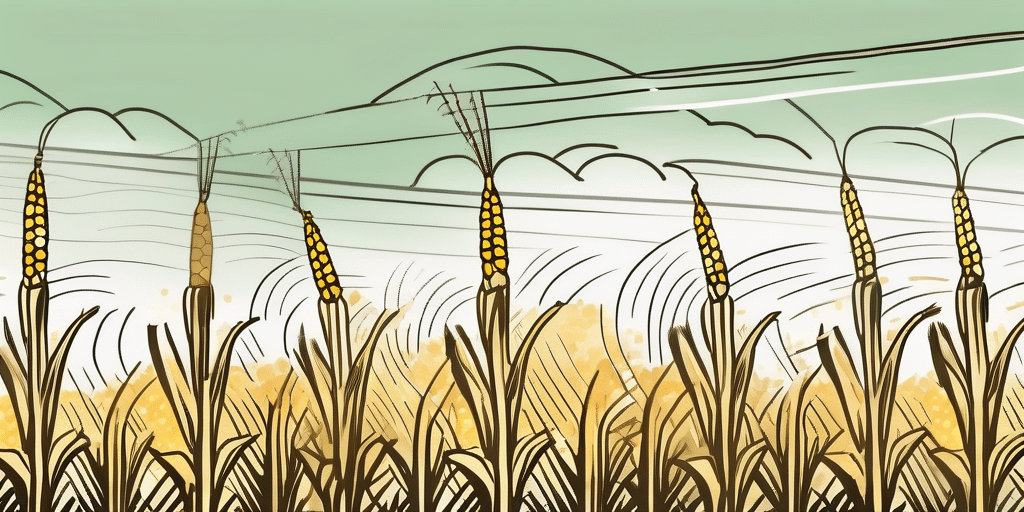A cornfield with a sprinkler system