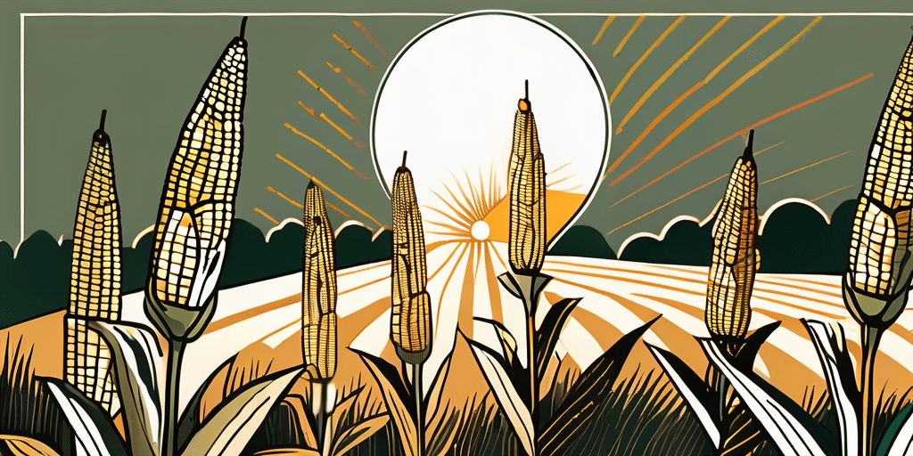 Ripe montauk corn in a field with a setting sun in the background