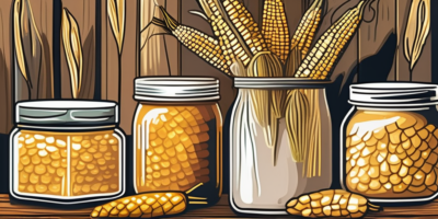 A variety of preservation methods like canning jars and freezer bags filled with golden kernels of bodacious corn