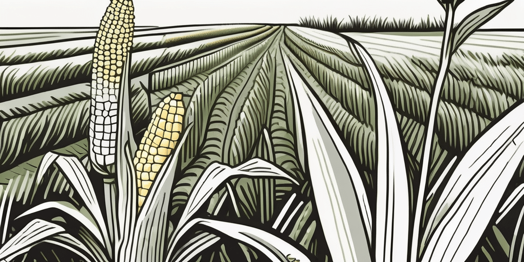 A lush cornfield in north dakota with a detailed depiction of corn plants at different stages of growth