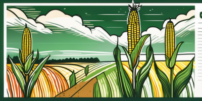 A vibrant corn field in washington with a calendar showing different planting seasons and corn at various stages of growth