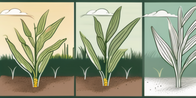 Trinity corn plants in different stages of growth in a rural maine setting