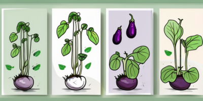 A green knight eggplant plant in different growth stages