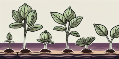 A diamond eggplant plant in different stages of growth