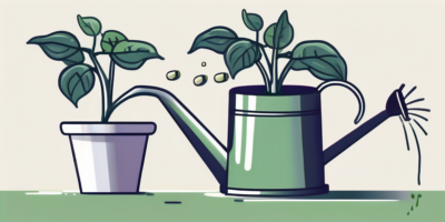 A casper eggplant plant being watered by a watering can