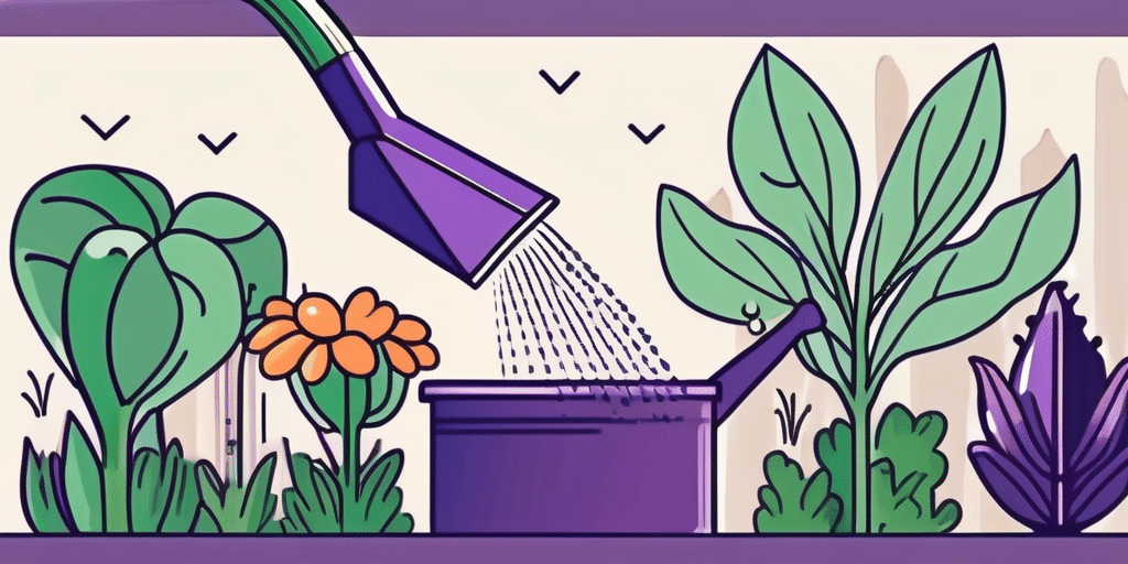 A diamond eggplant being watered with a watering can