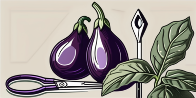 A ripe diamond eggplant on the plant