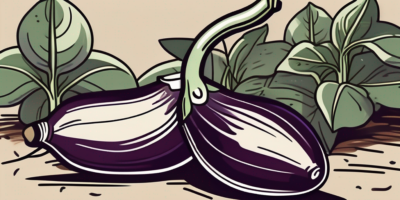 A ripe shikou eggplant on the vine