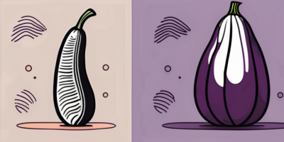 A casper eggplant and a zebra eggplant side by side