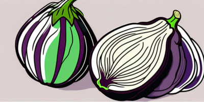 A green knight eggplant and a zebra eggplant in a side-by-side comparison