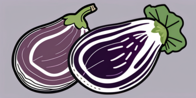 A kamo eggplant and a shikou eggplant side by side