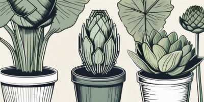 Several artichoke plants thriving in different types of containers and pots