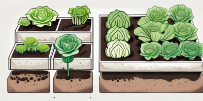 A garden plot with speckled lettuce at different stages of growth