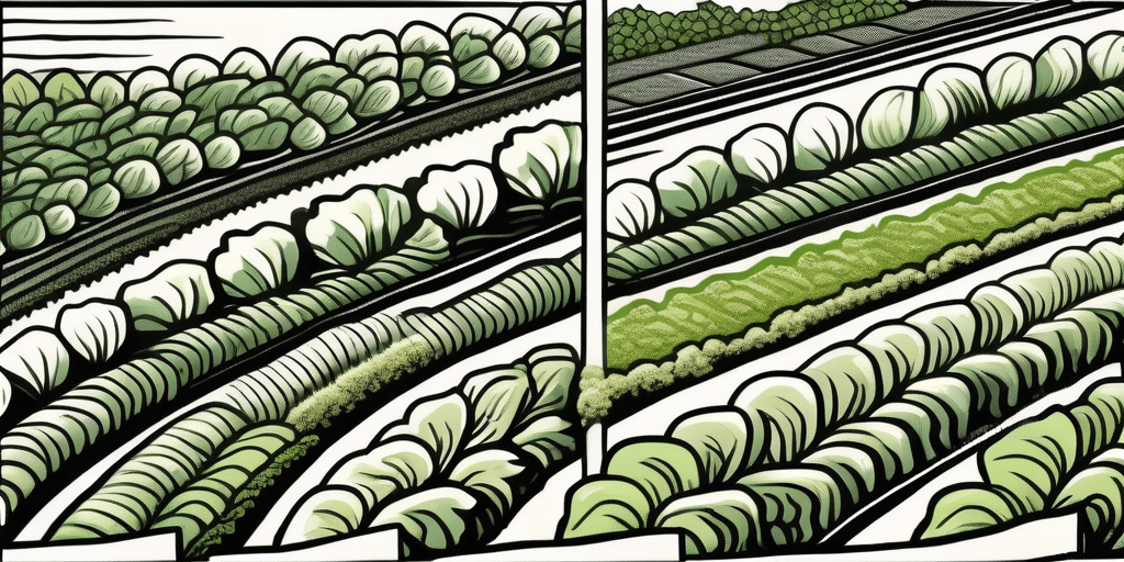 A garden plot with rows of winter density lettuce