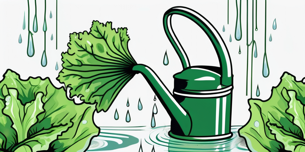 A green oakleaf lettuce being watered by a watering can