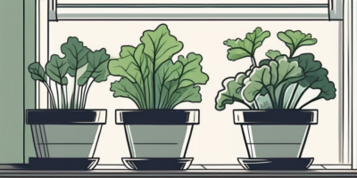 An indoor gardening setup showing oak leaf lettuce growing in pots near a sunny window