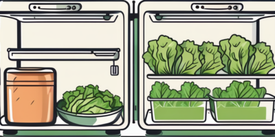 A refrigerator with different storage containers holding fresh lettuce leaves