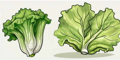 A green oakleaf lettuce and an oak leaf lettuce side by side for comparison