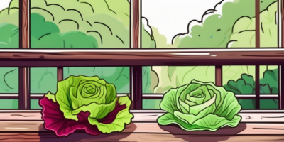 A vibrant green oakleaf lettuce on the left and a richly colored ruby lettuce on the right